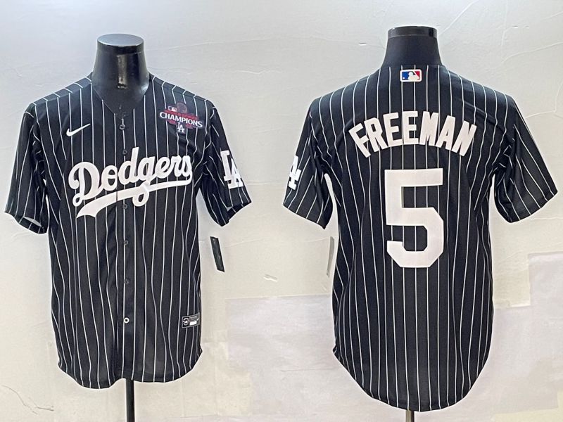 Men Los Angeles Dodgers 5 Freeman Black Stripe Jointly Name 2025 Nike MLB Jersey style 5